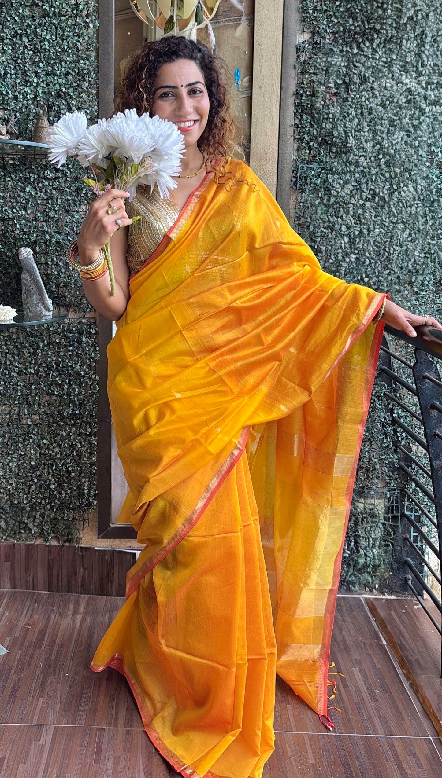 Basant Yellow Maheshwari Saree ~ Rang collection I Handloom