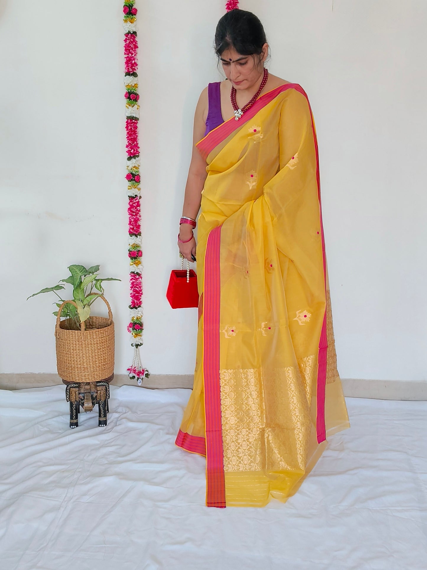 Yellow Mubarakpur Zari Saree
