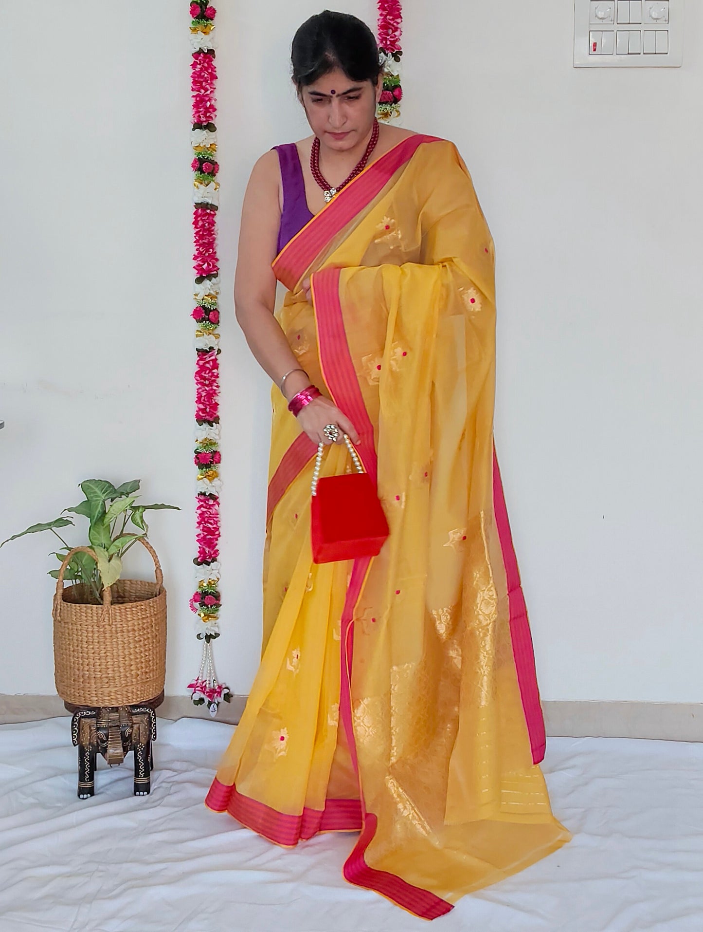 Yellow Mubarakpur Zari Saree