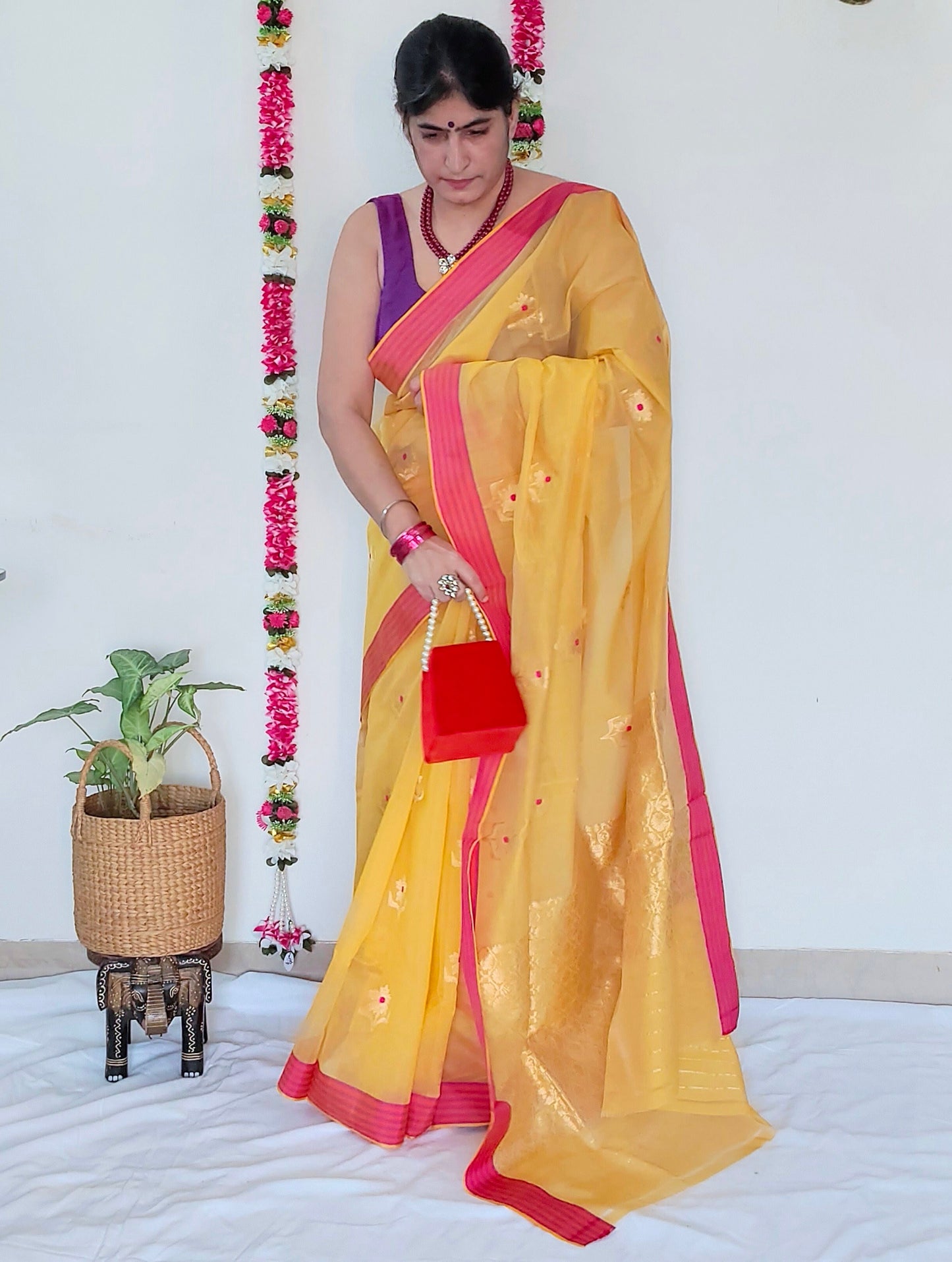 Yellow Mubarakpur Zari Saree