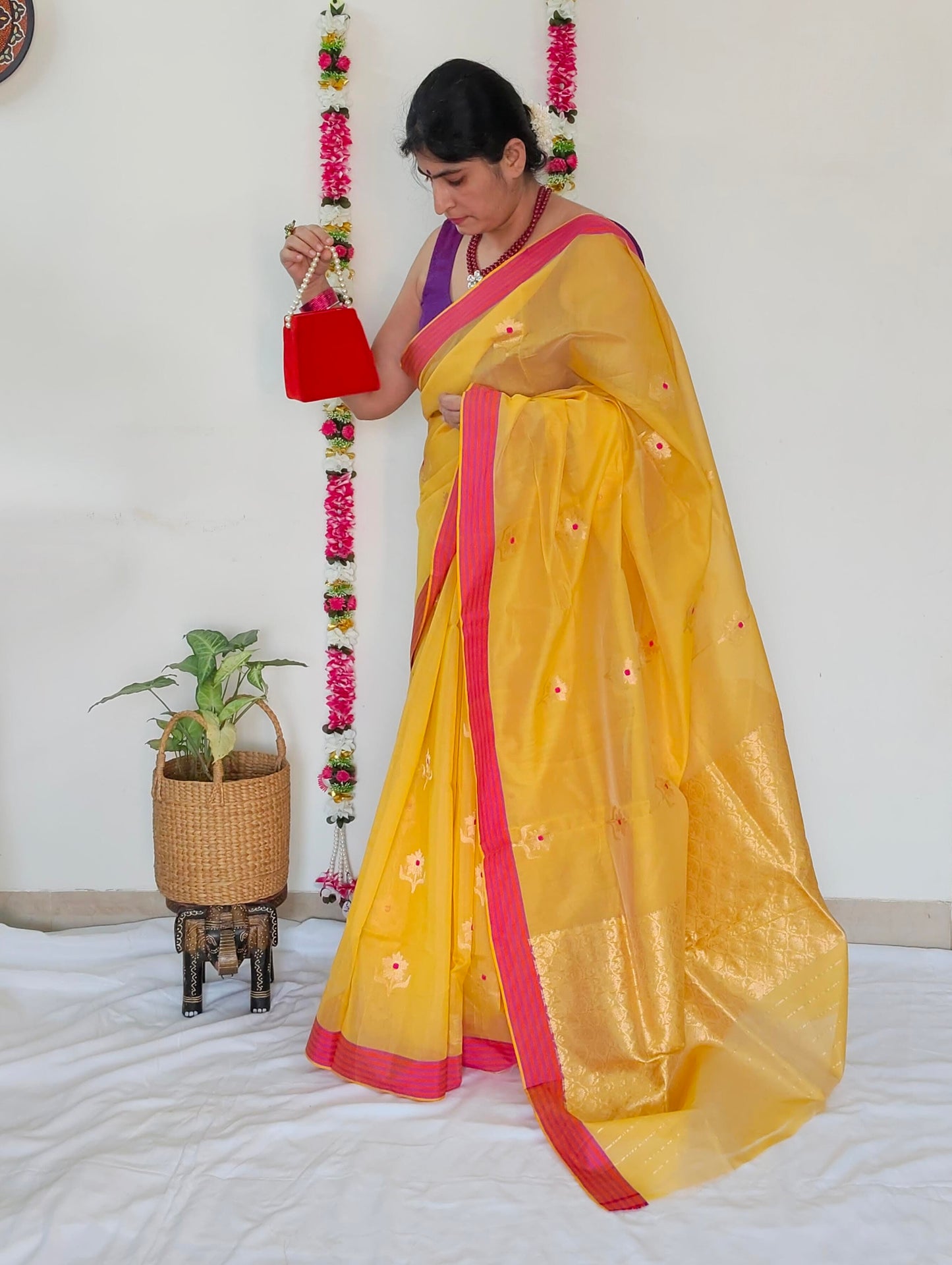 Yellow Mubarakpur Zari Saree