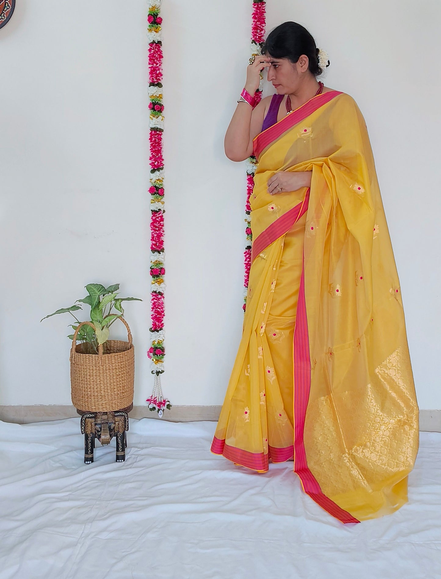 Yellow Mubarakpur Zari Saree