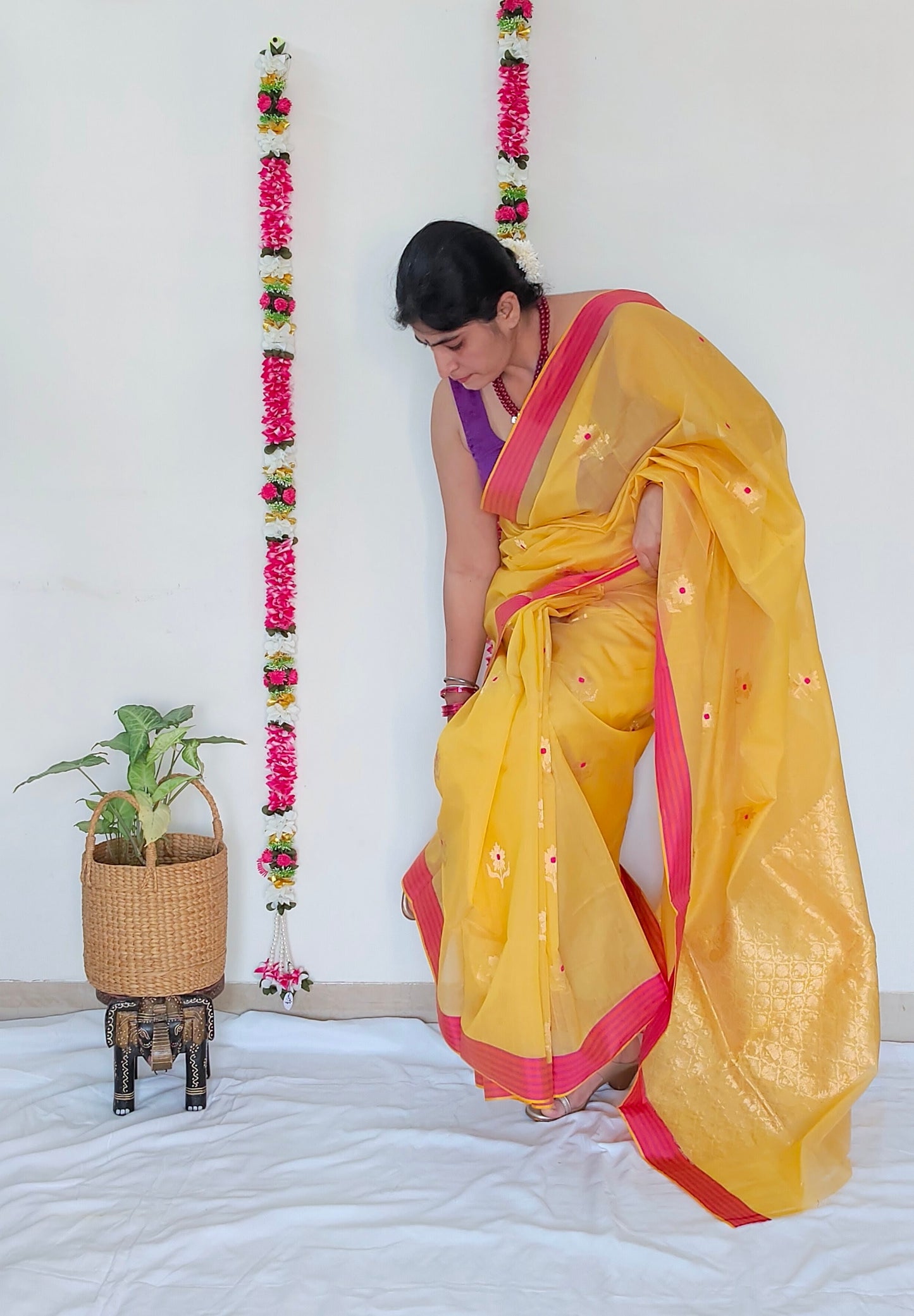 Yellow Mubarakpur Zari Saree