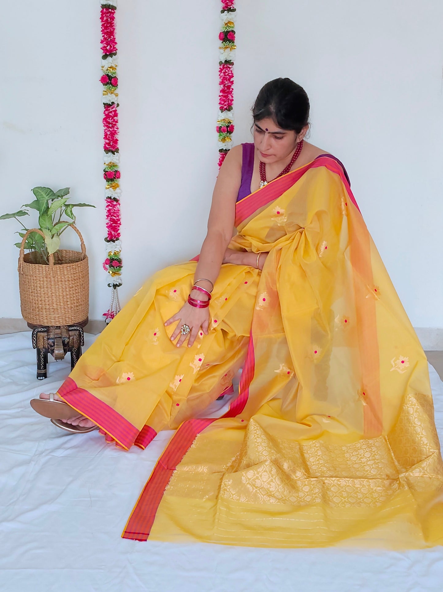 Yellow Mubarakpur Zari Saree