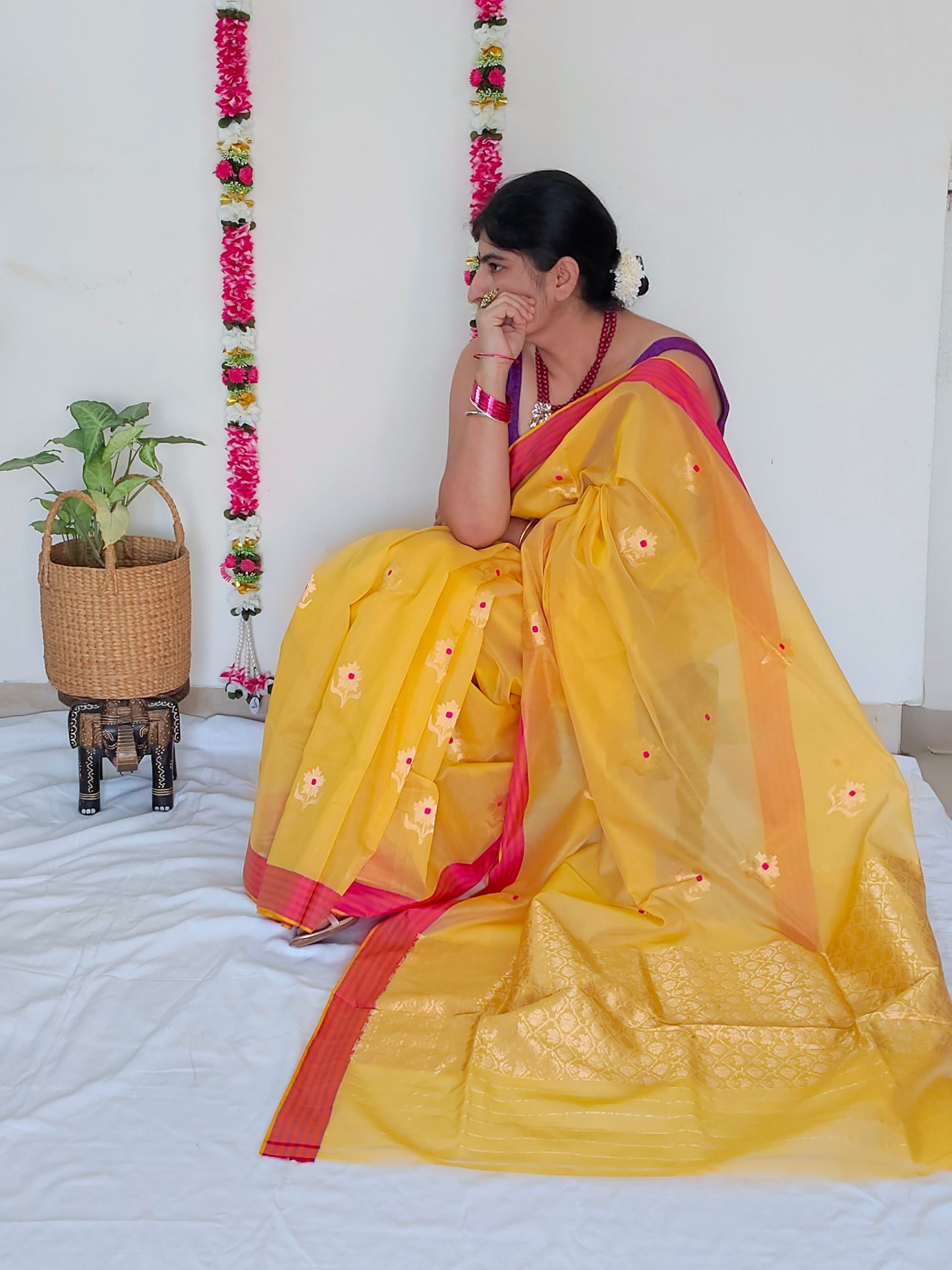 Yellow Mubarakpur Zari Saree