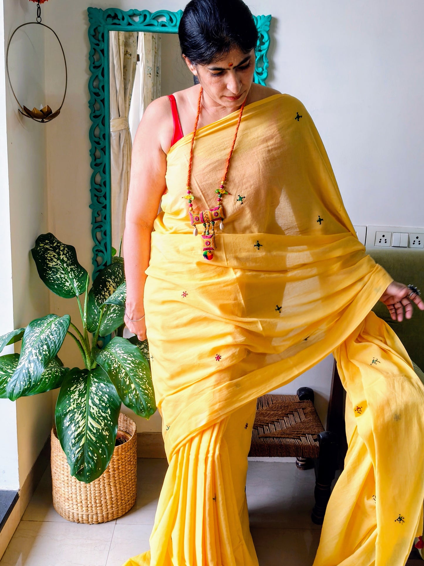 Pihu Saree - yellow Mul cotton with embroidery