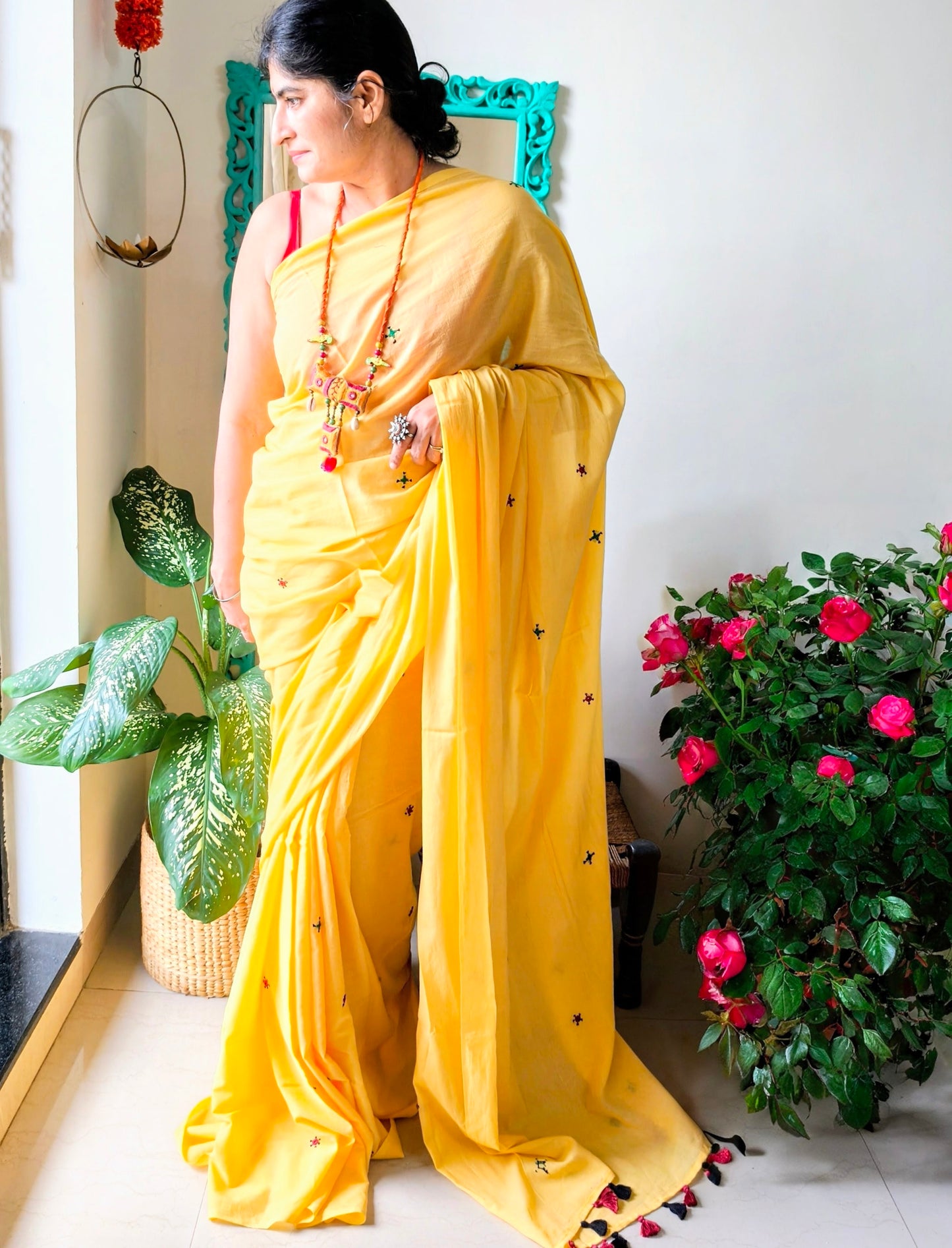 Pihu Saree - yellow Mul cotton with embroidery