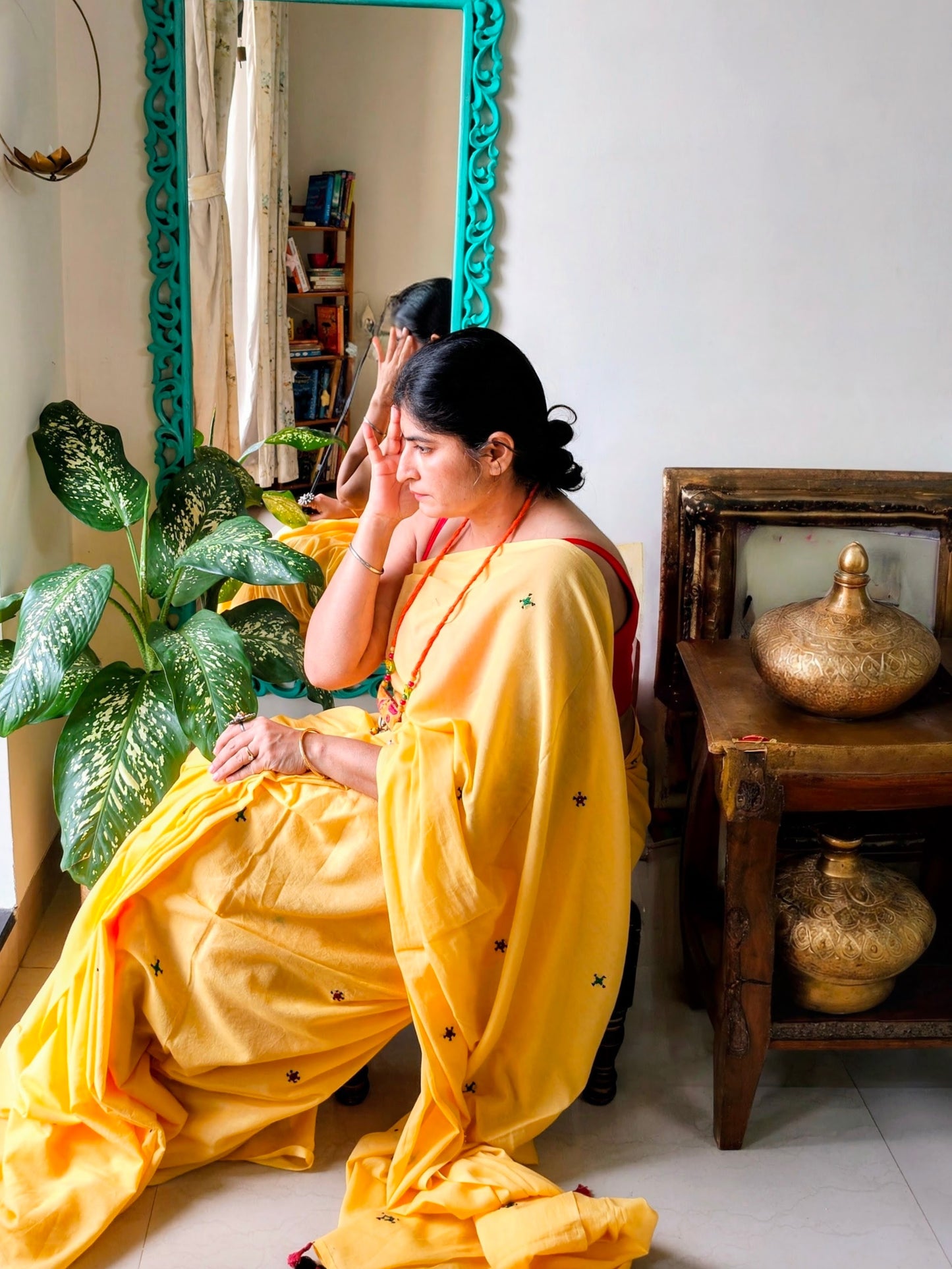 Pihu Saree - yellow Mul cotton with embroidery