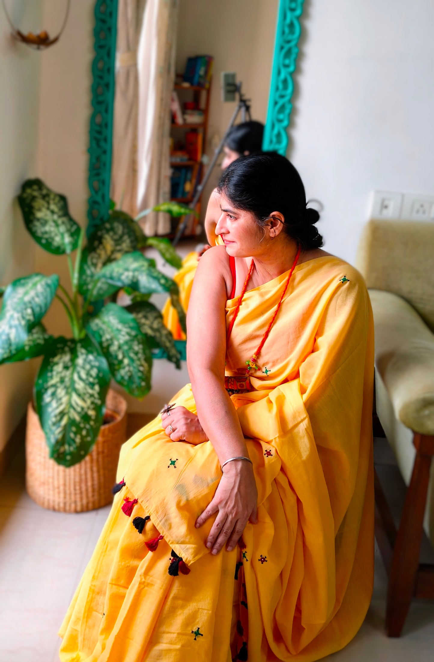 Pihu Saree - yellow Mul cotton with embroidery