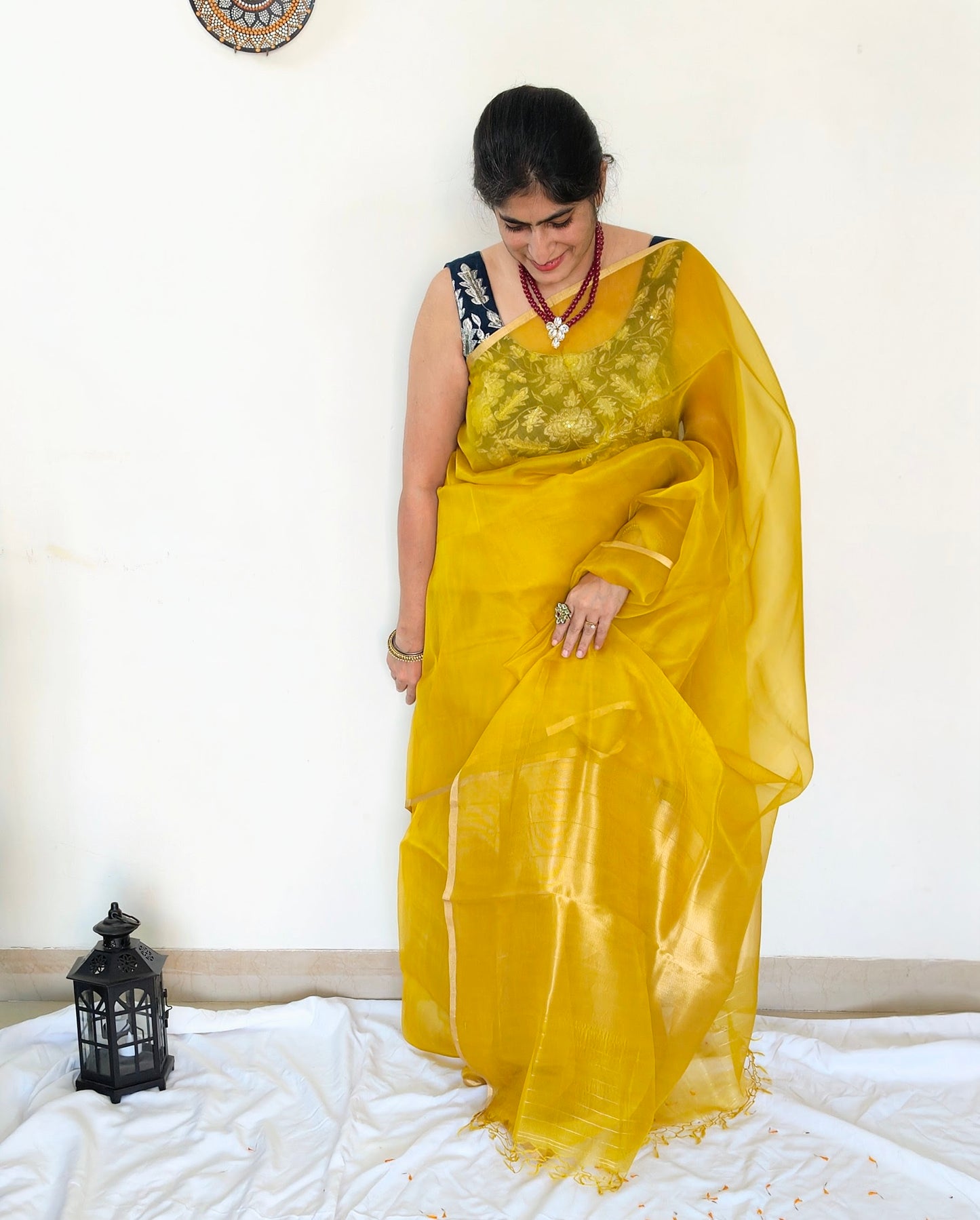 Yellow Organza silk Saree from Mubarakpur