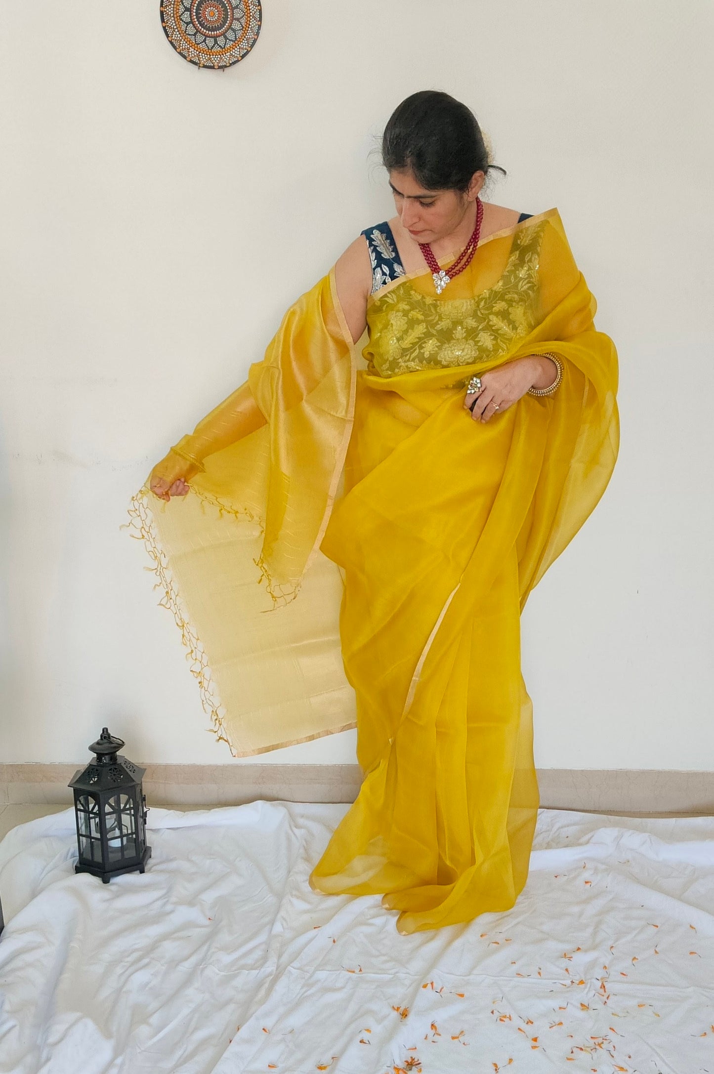 Yellow Organza silk Saree from Mubarakpur