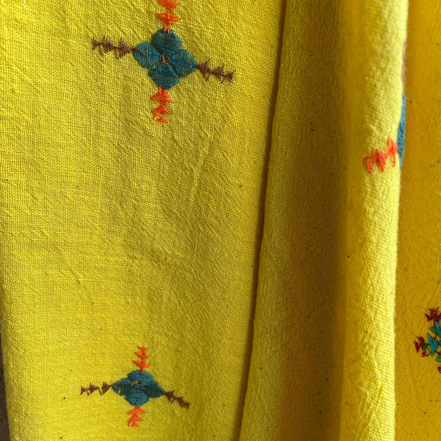 Soof Embroidery Kala cotton yellow saree