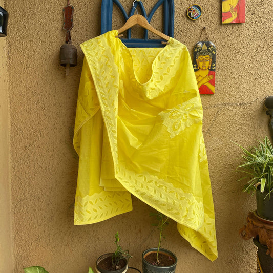 yellow applique kurta set