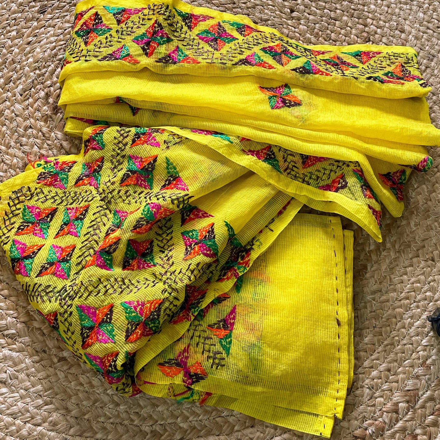 Sunny Yellow Phulkari embroidery dupatta
