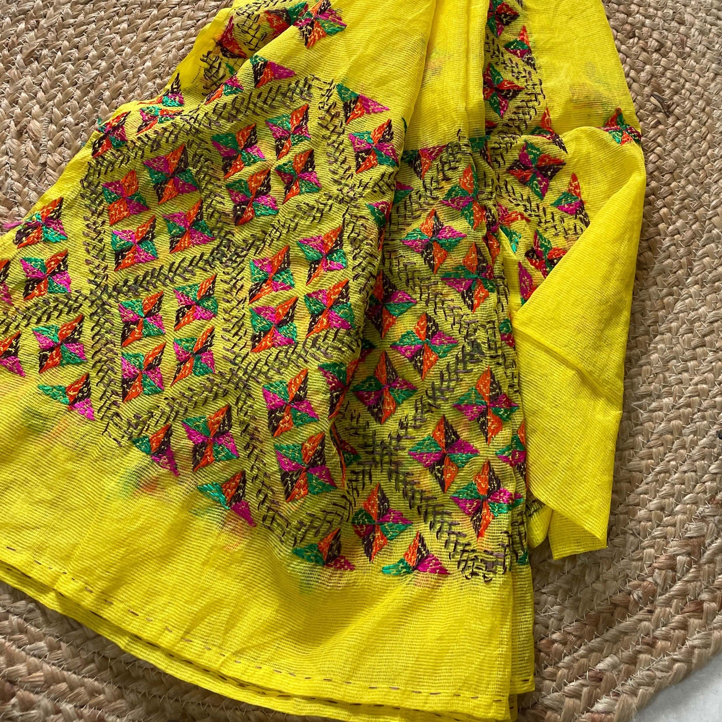 Sunny Yellow Phulkari embroidery dupatta