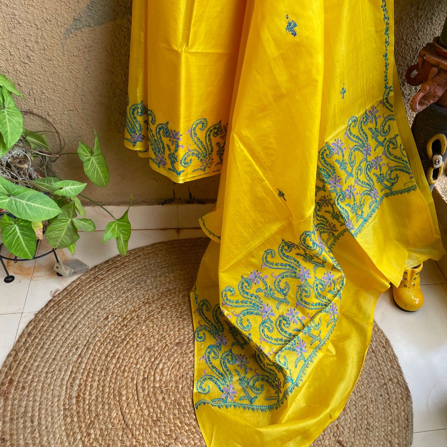 Yellow Silk Sozni saree