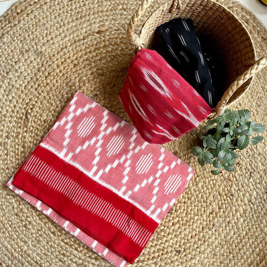 Red white Pochampally Ikat cotton