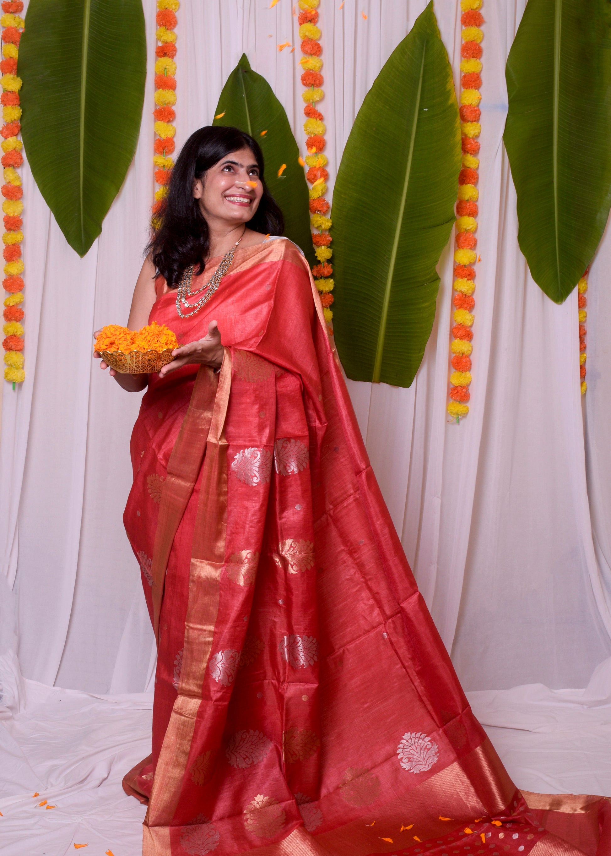 Red Kosa silk saree