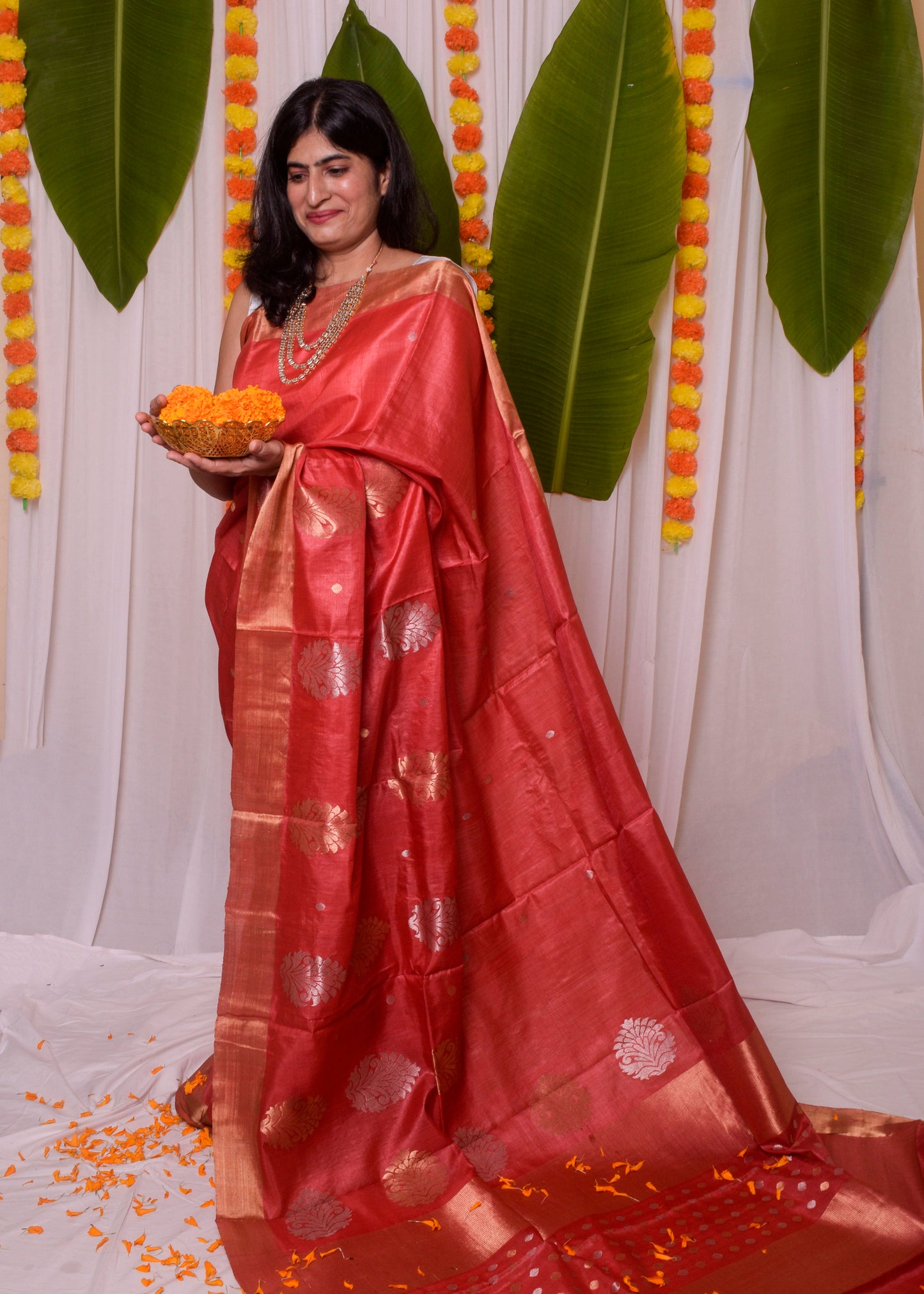 Red Kosa silk saree