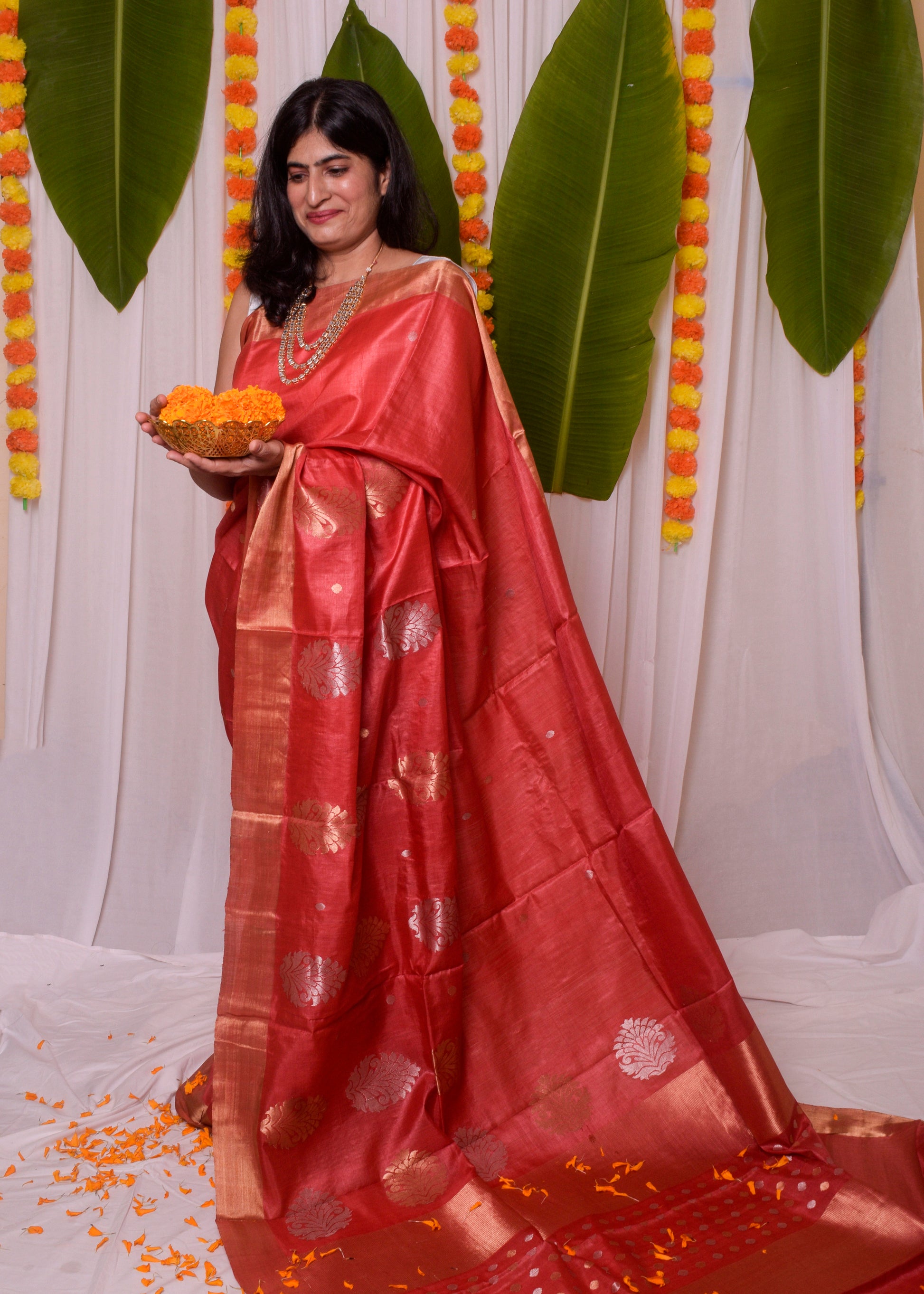 Red Kosa silk saree
