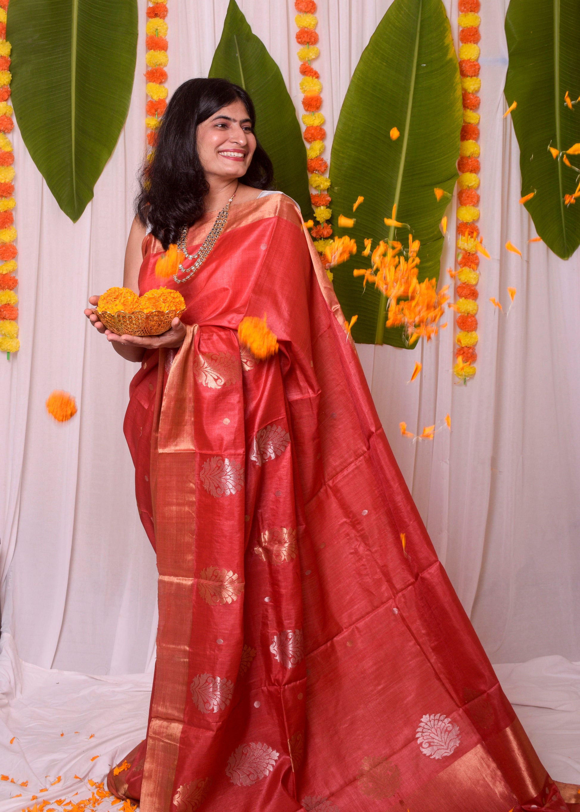 Red Kosa silk saree