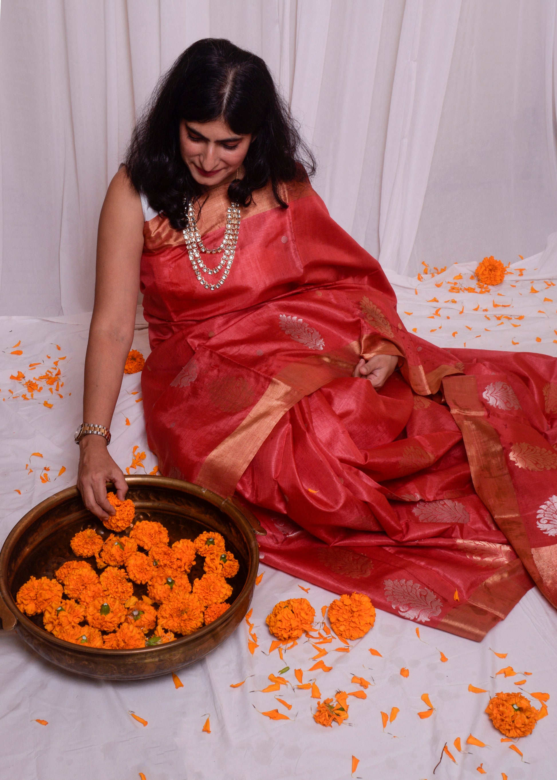 Red Kosa silk saree