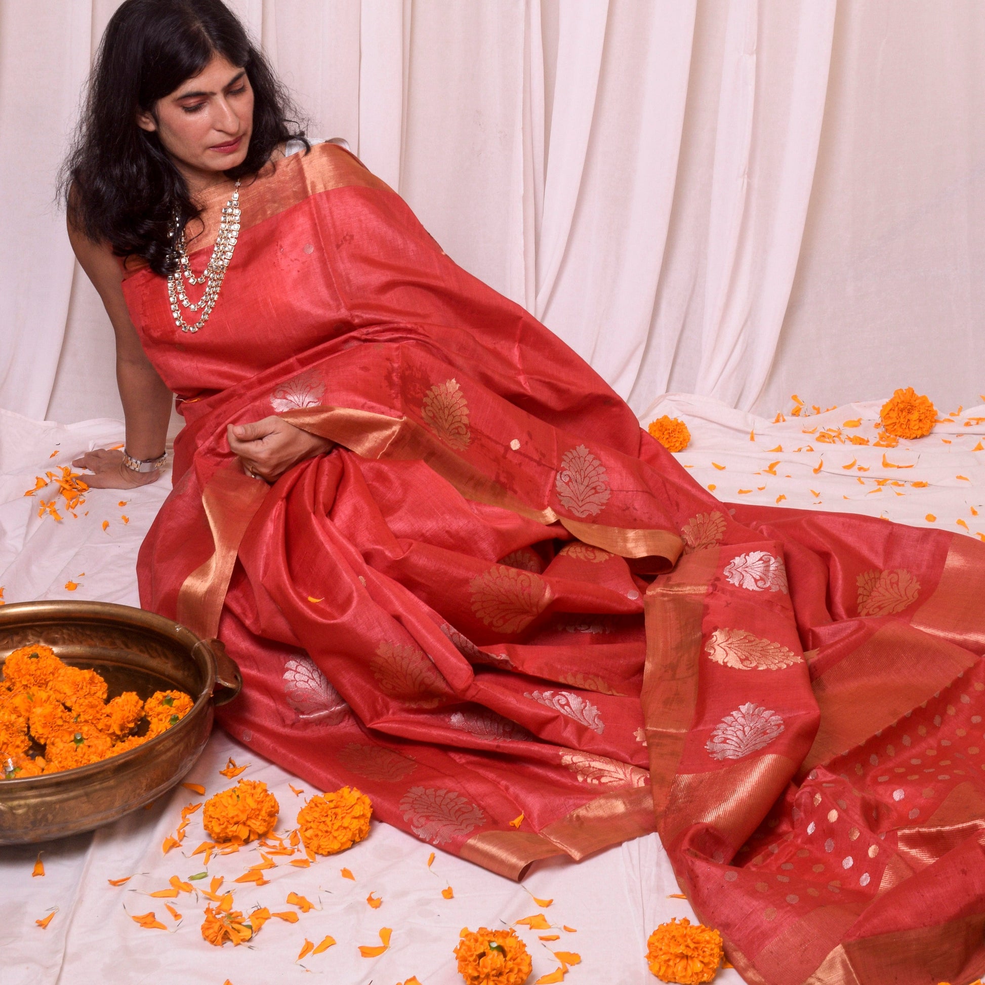 Red Kosa silk saree