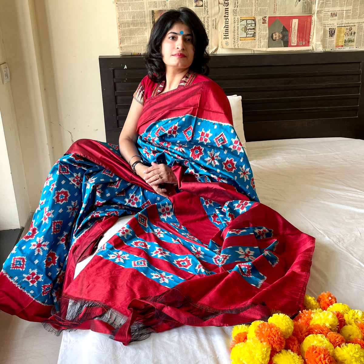 Blue Telia Rumal Silk Saree