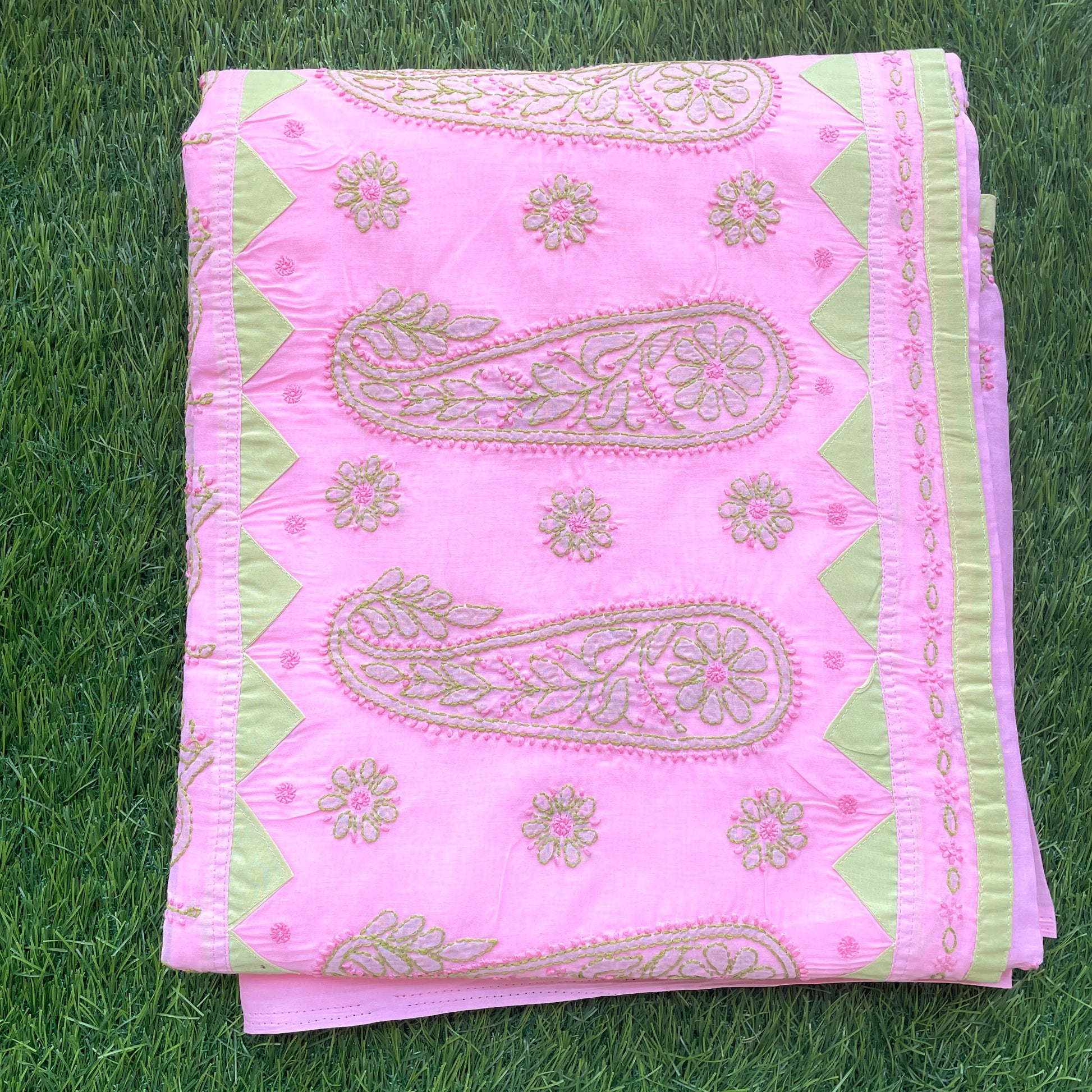 Pink Green chikankari cotton