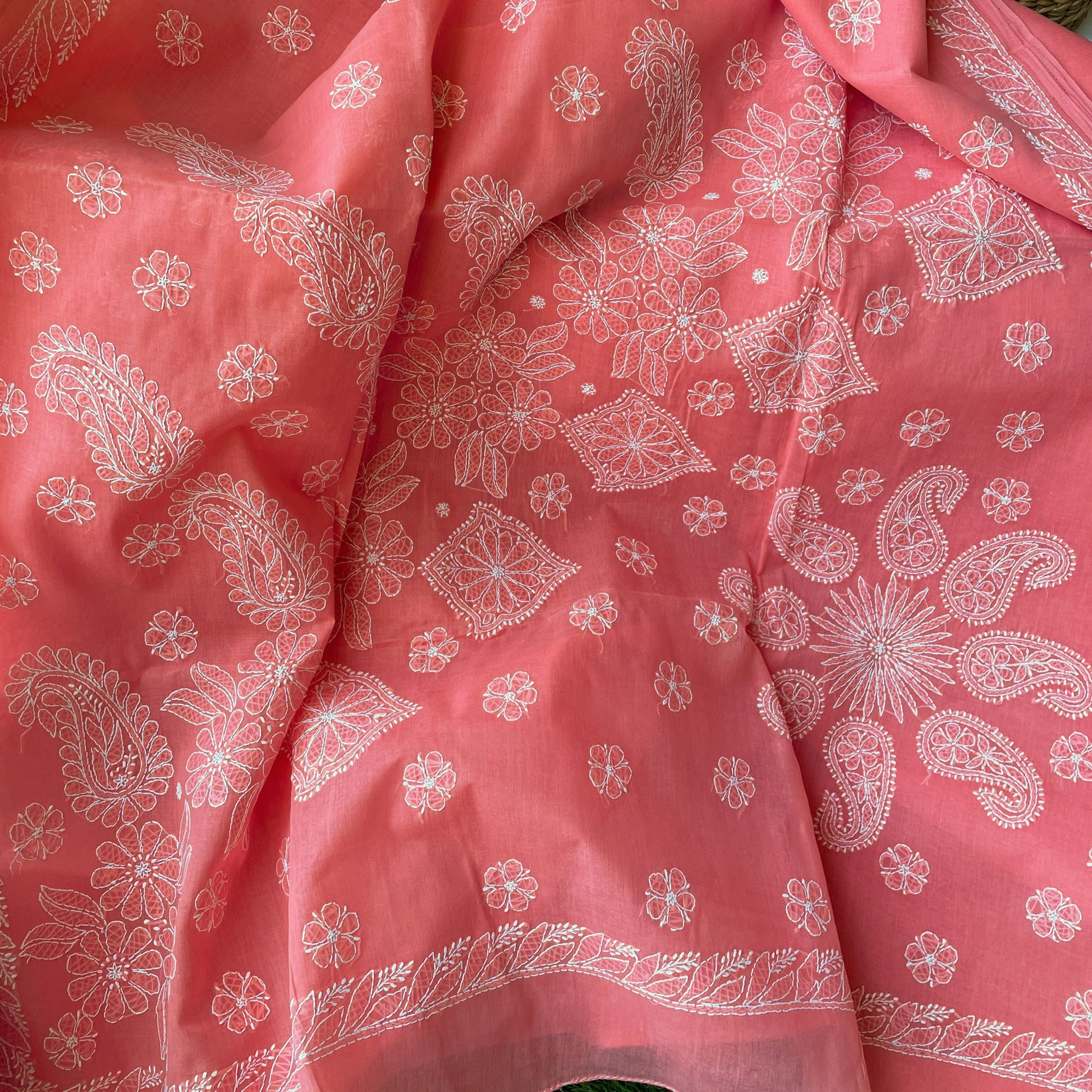 Peach chikankari cotton