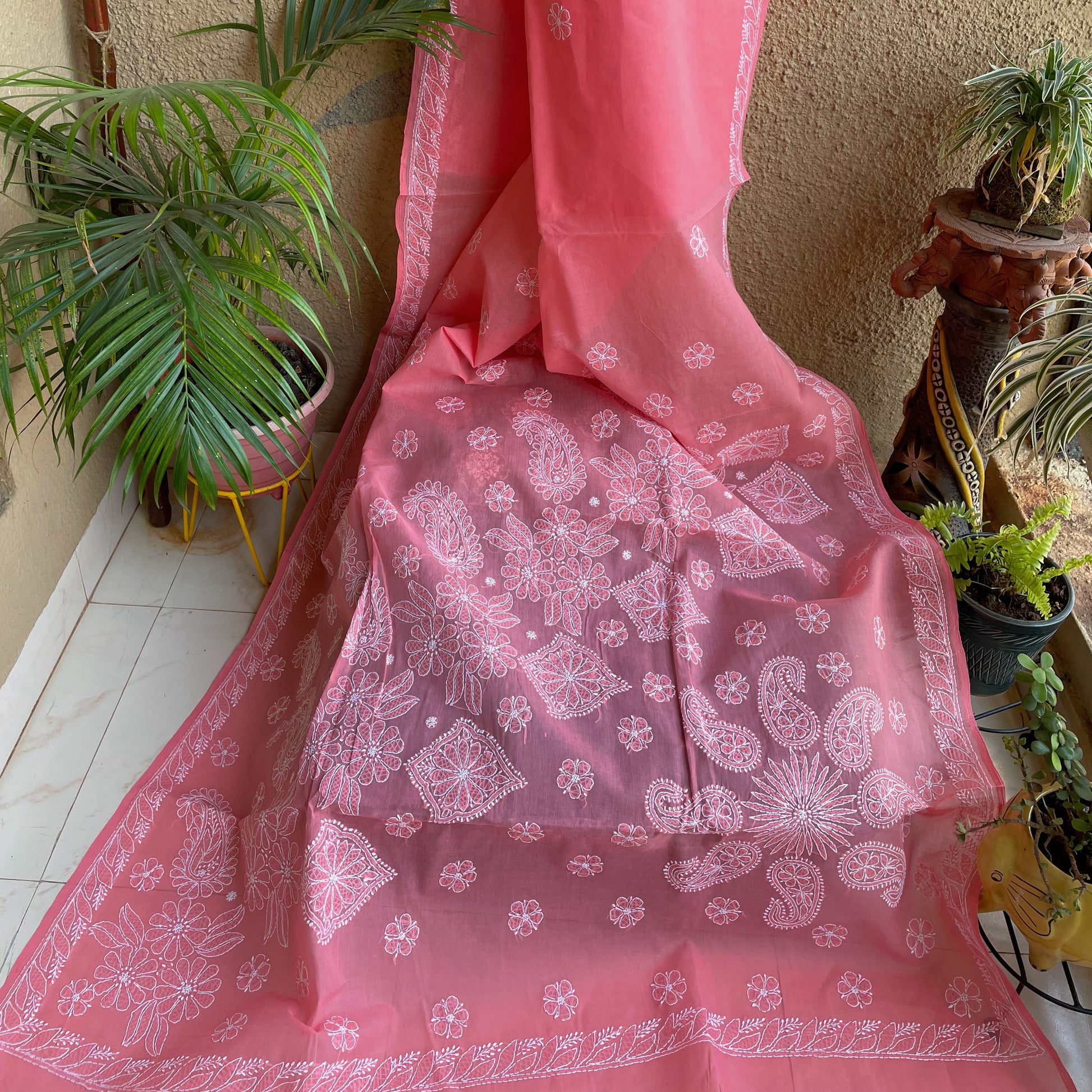 Peach chikankari cotton
