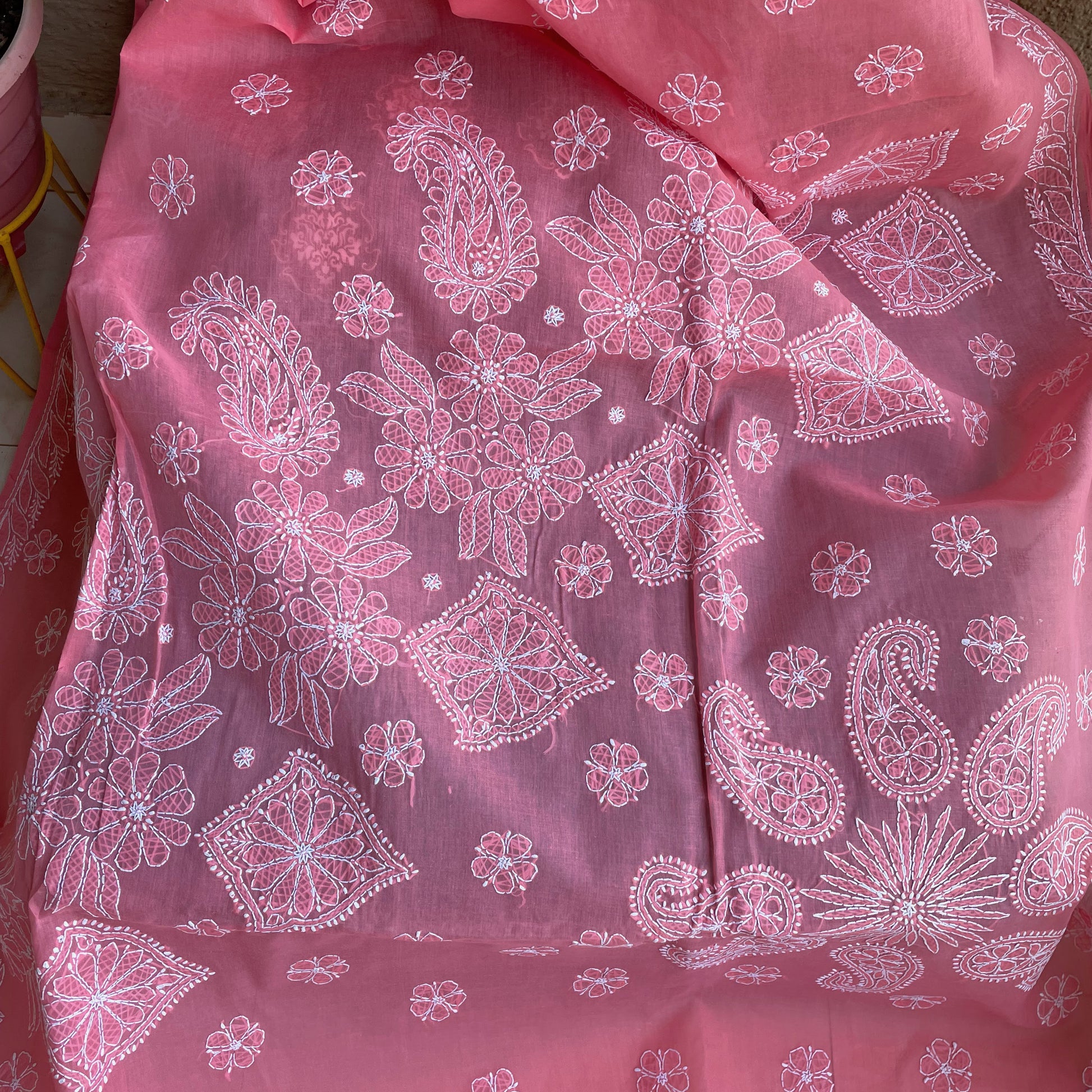 Peach chikankari cotton