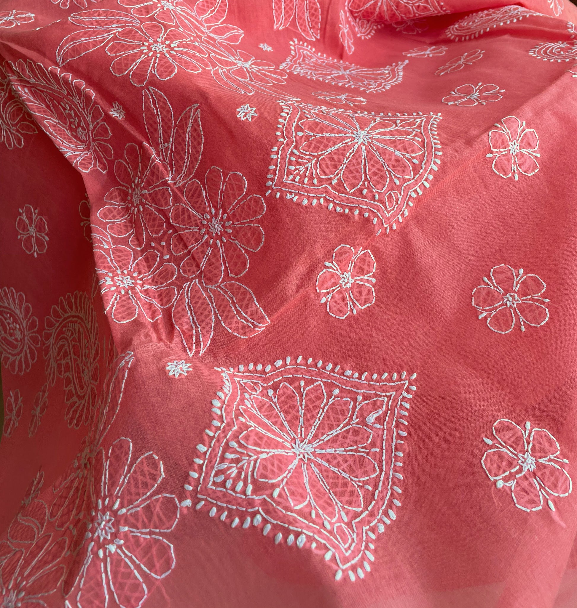Peach chikankari cotton