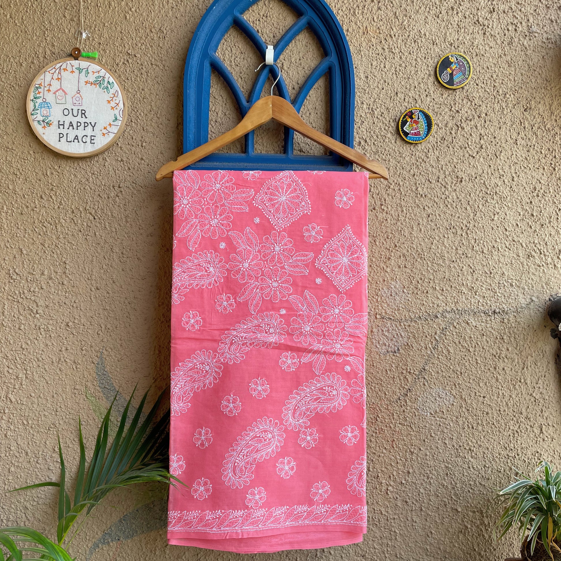 Peach chikankari cotton