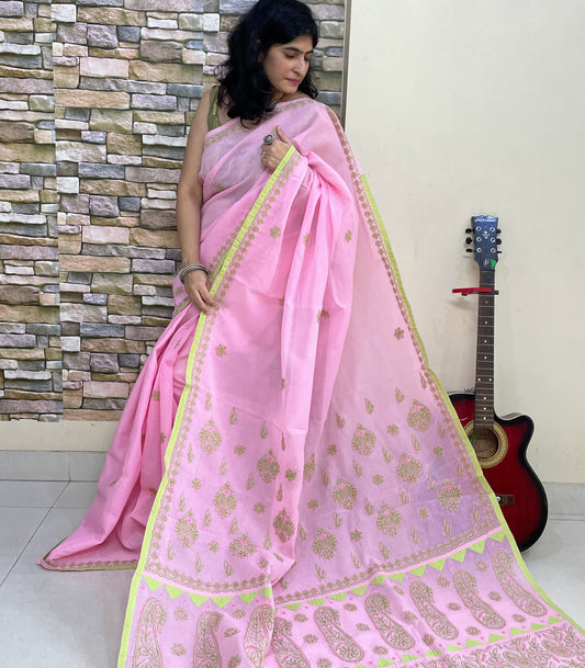Pink Green chikankari cotton