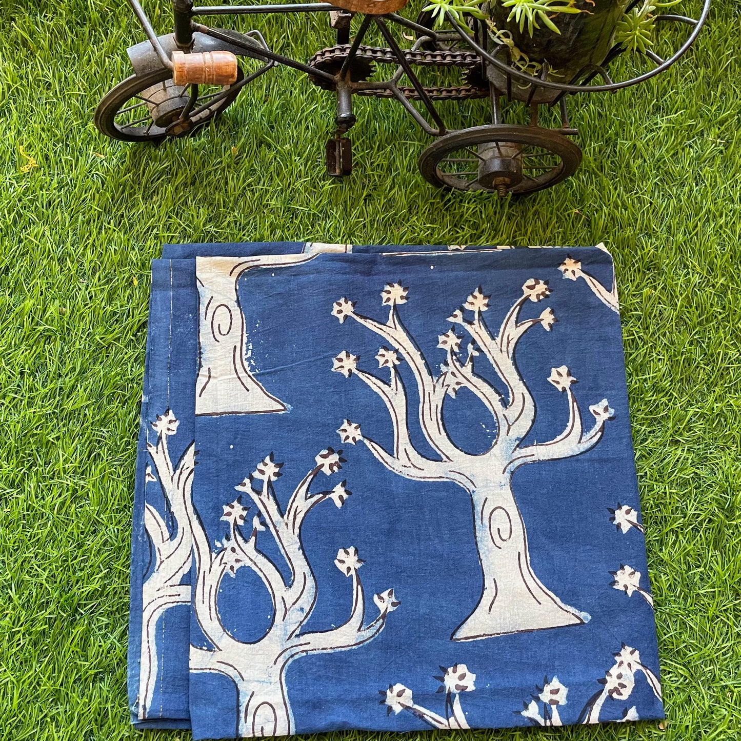 Indigo tree print blouse fabric