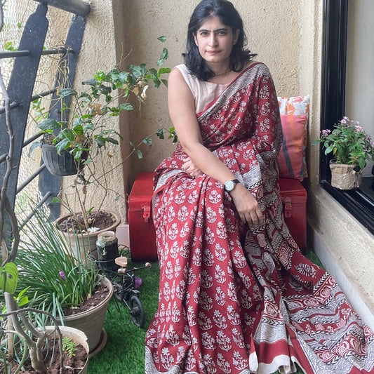 Maroon floral Bagh Print Saree