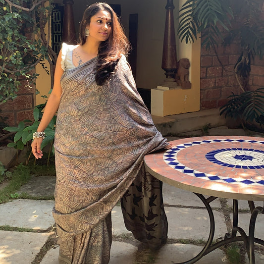 Bird Mulberry Silk Saree