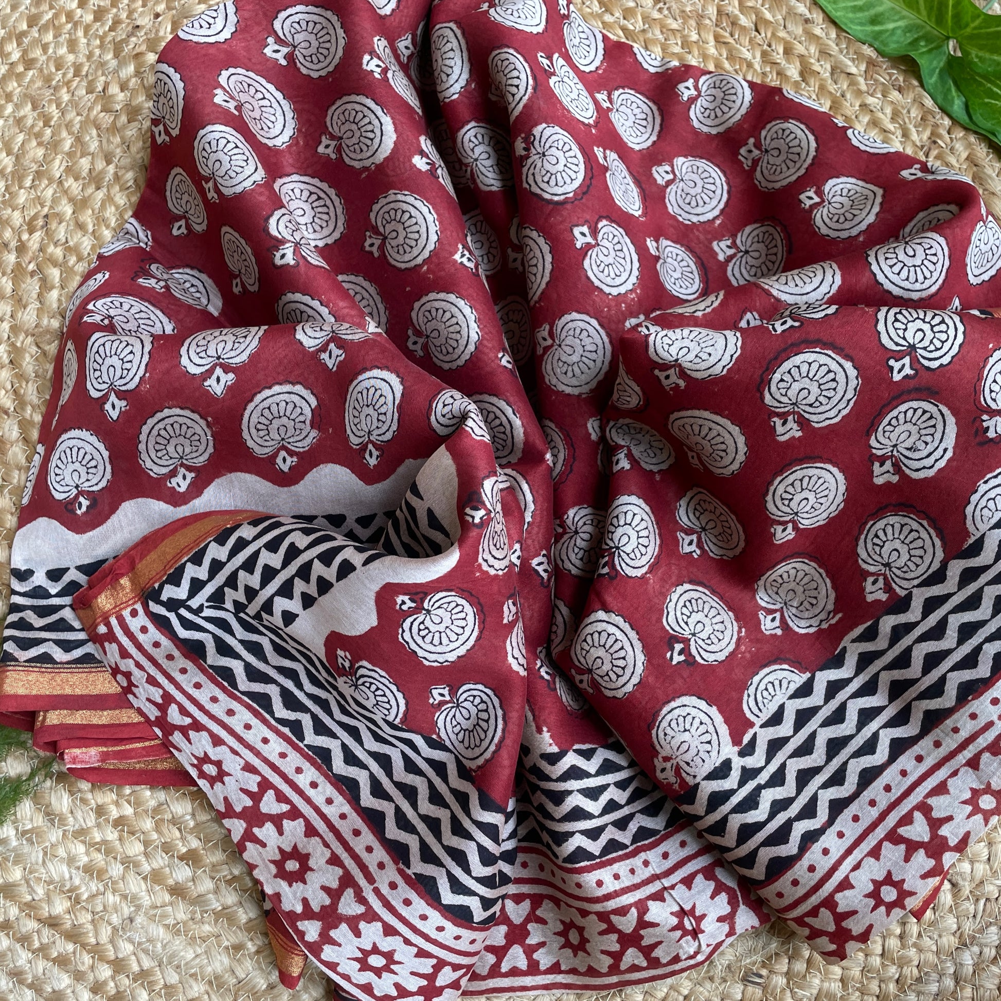 Maroon block print cotton2