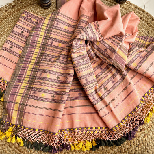 Peach Bhujodi cotton Dupatta