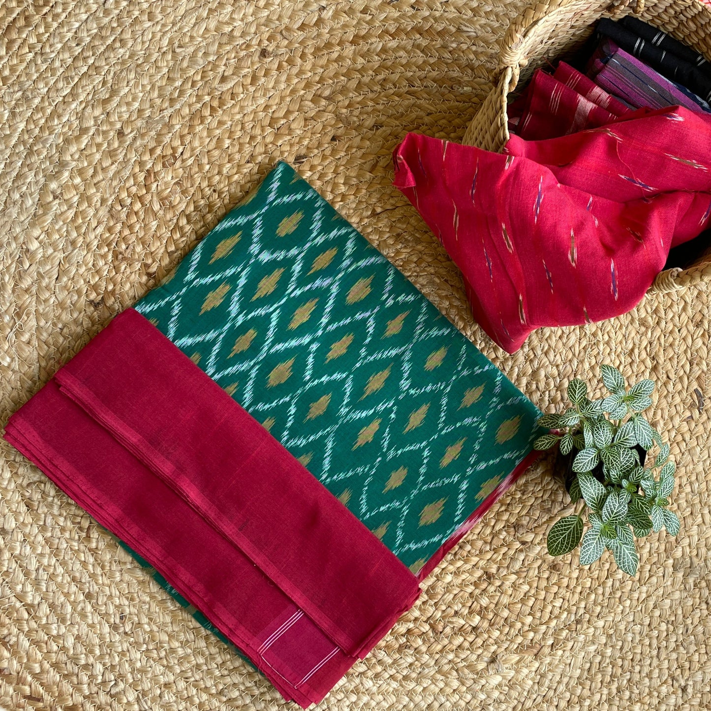 Green Maroon Pochampally Ikat cotton