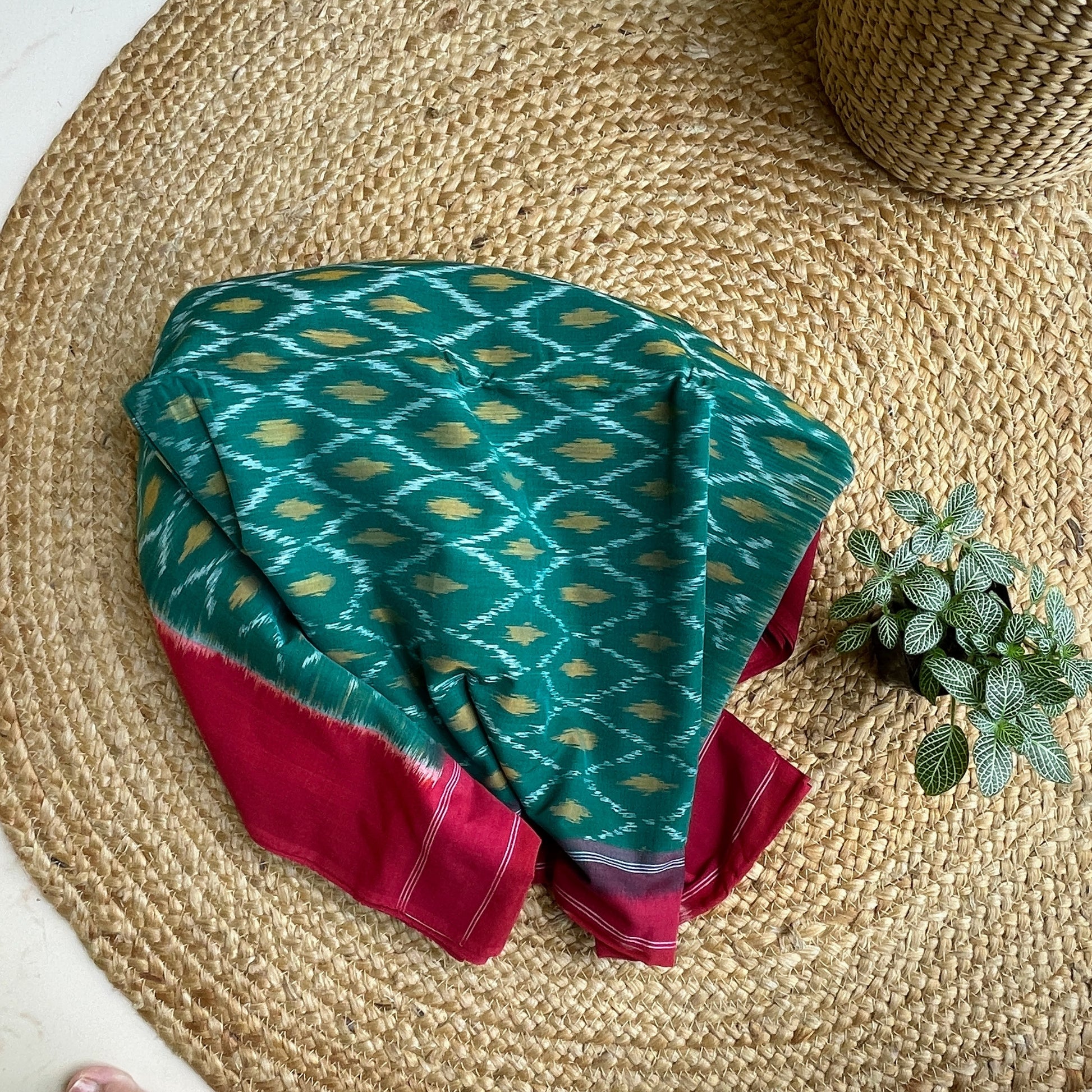 Green Maroon Pochampally Ikat cotton