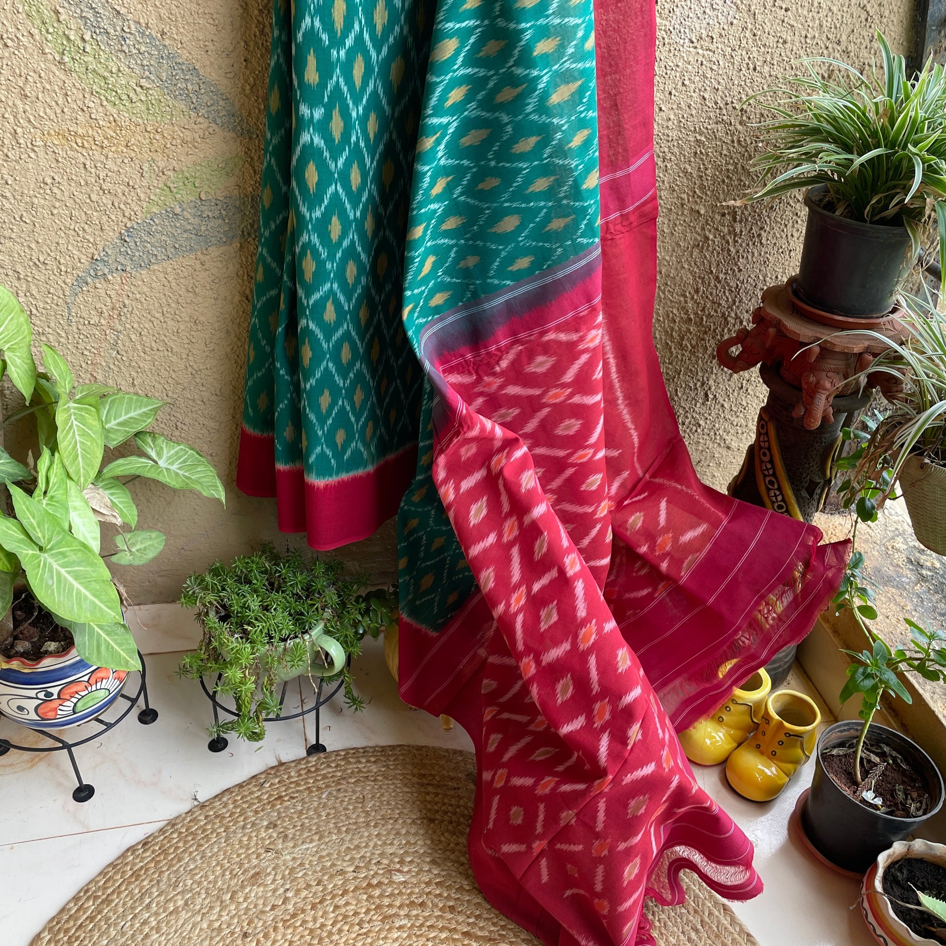 Green Maroon Pochampally Ikat cotton