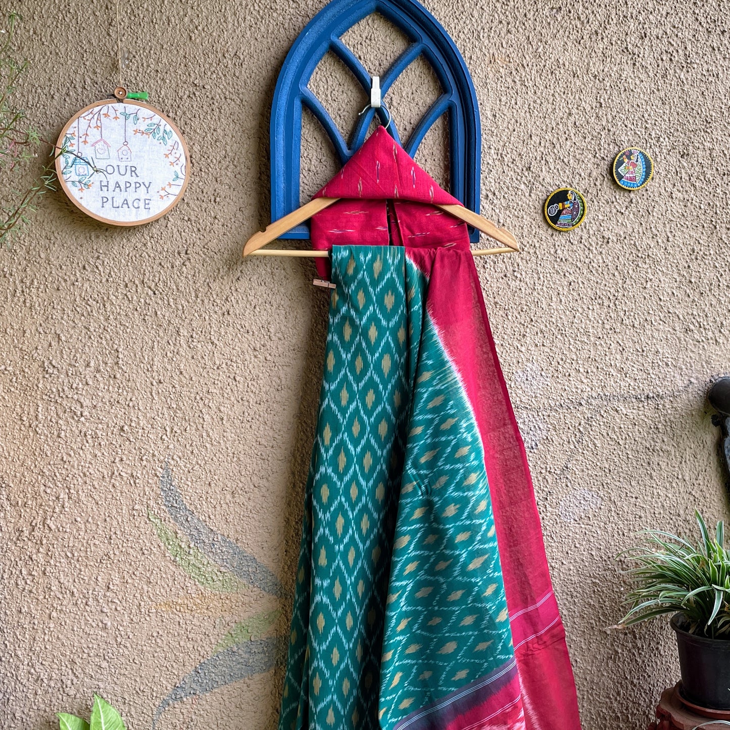 Green Maroon Pochampally Ikat cotton