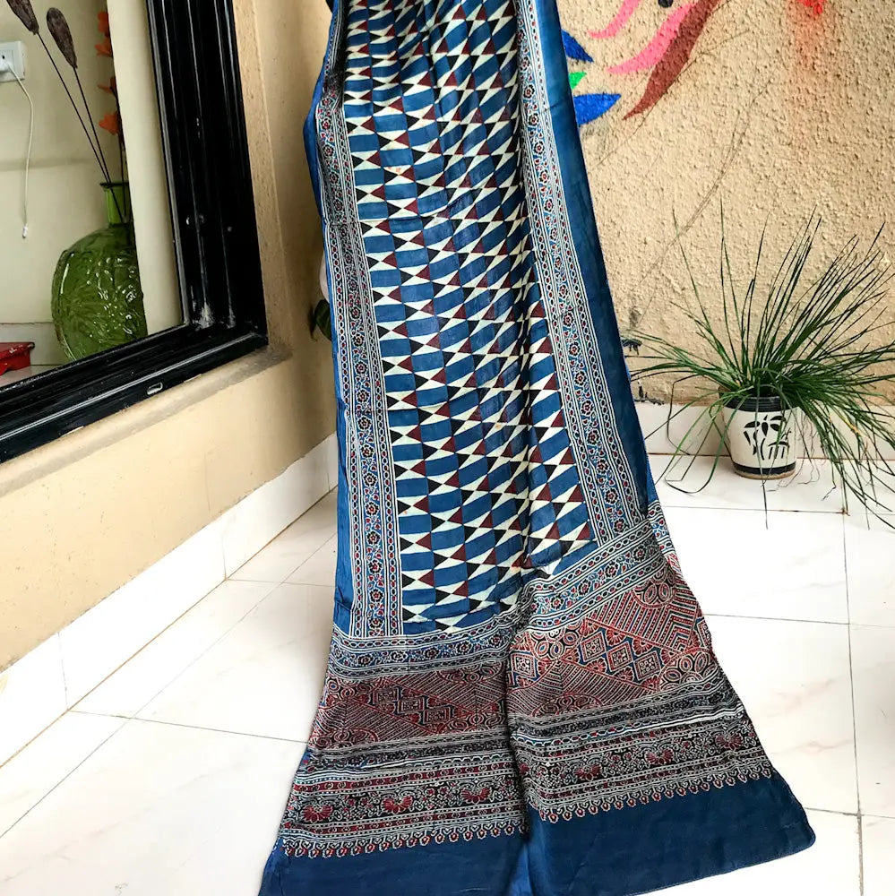 Indigo Ajrakh Stole www.forsarees.com