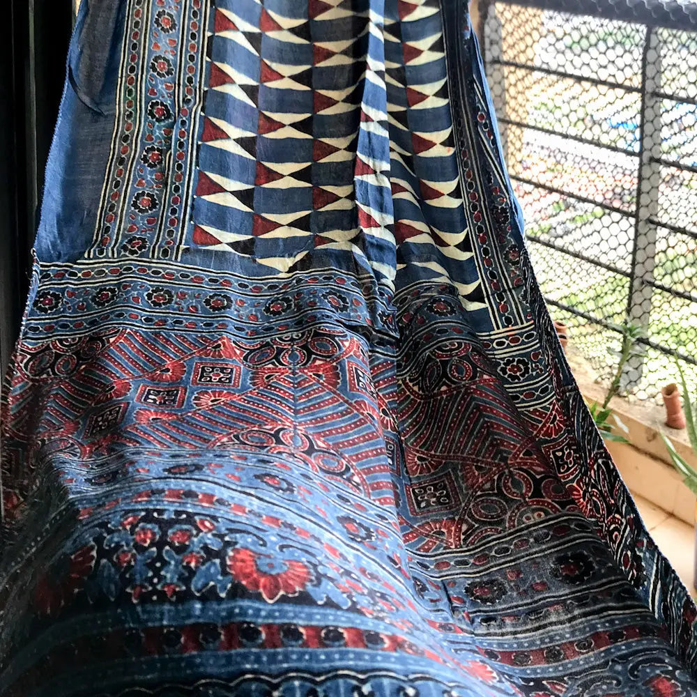 Indigo Ajrakh Stole www.forsarees.com