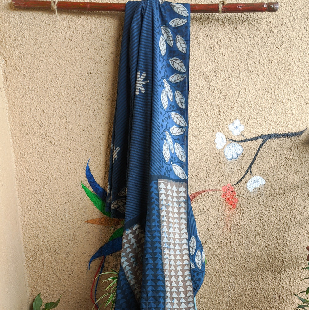 Indigo Blue Cotton Blockprint sari