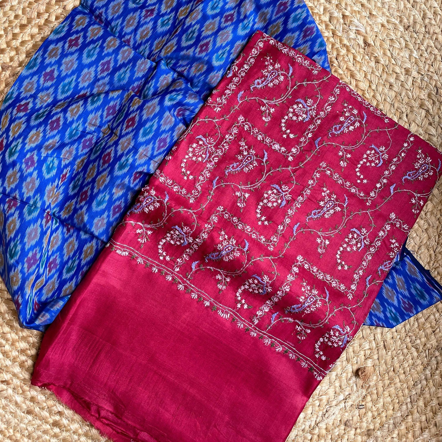 Maroon Silk Sozni Saree from Kashmir