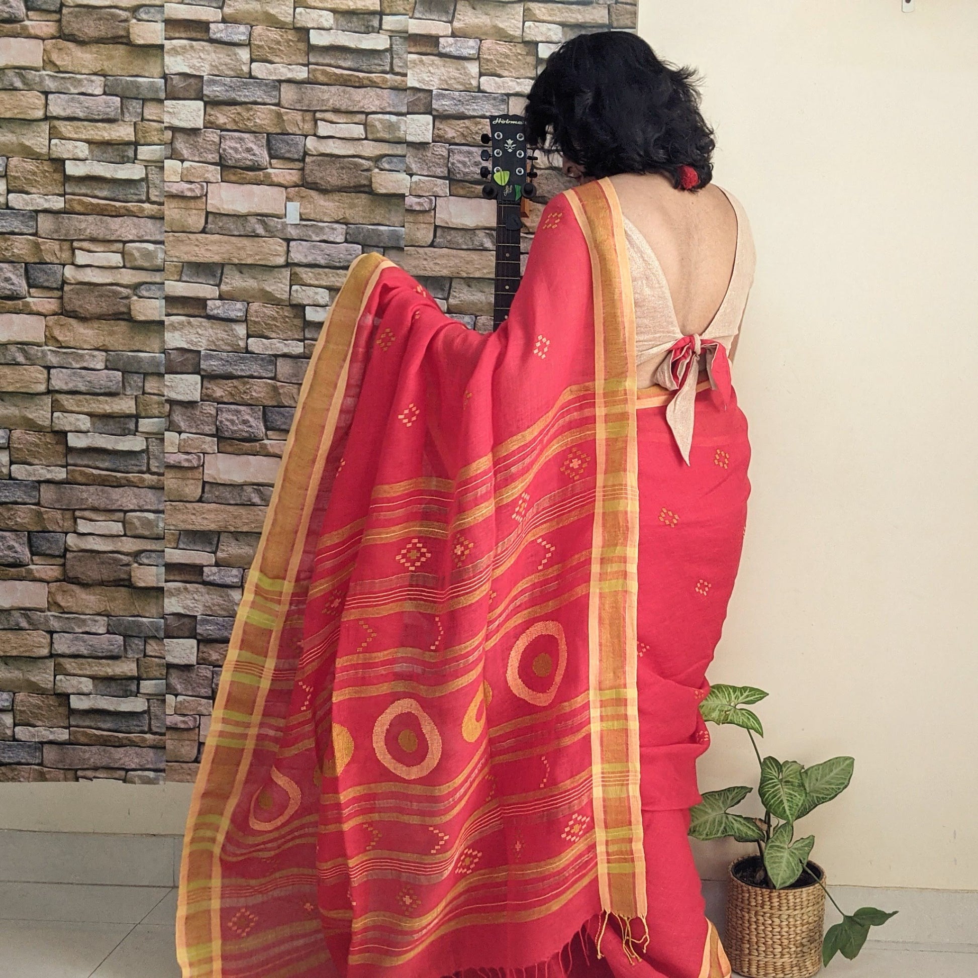 Red Linen Jamdani