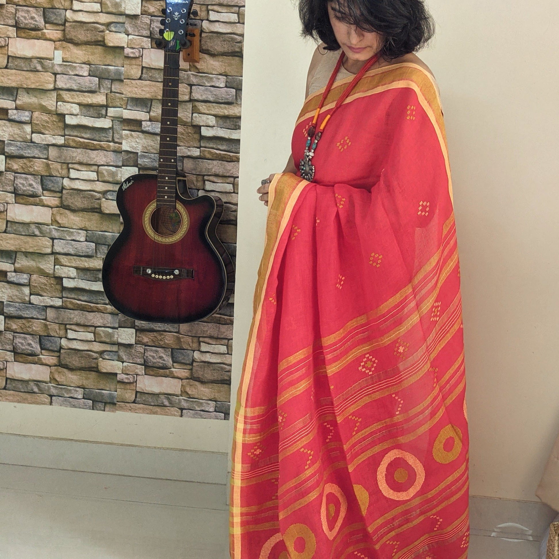 Red Linen Jamdani